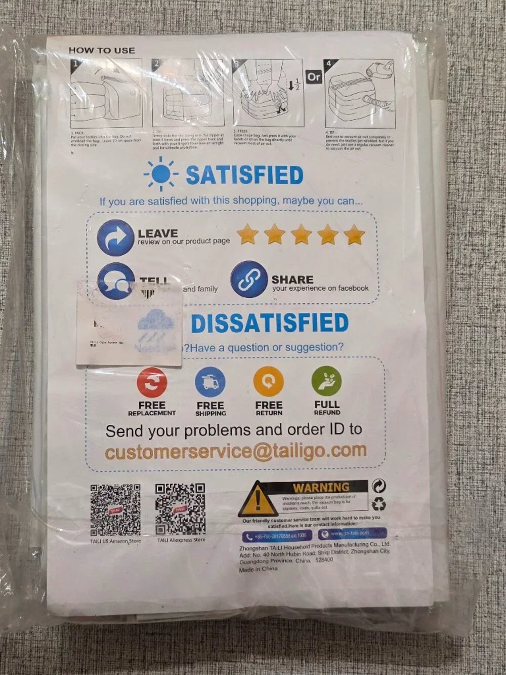 Taili Vacuum Storage Bags Sit to Vacuum 4 Large Bags 31.5